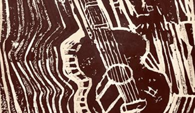 A woodcut style drawing of a guitar