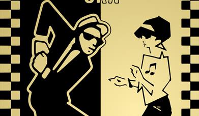 The iconic ska music cartoon of a man in a zoot suit and a woman in a hairband dancing