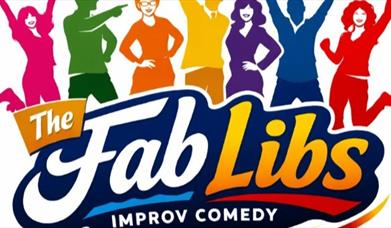 Multicoloured silhouettes of three men and three women smiling and waving their arms in the air