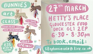 Event poster for the Bunnies Art Class at Hetty's Place at the Food Dock.