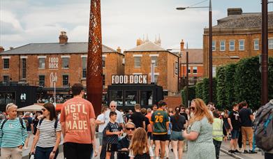 Crowds gather at the Gloucester Food Dock.