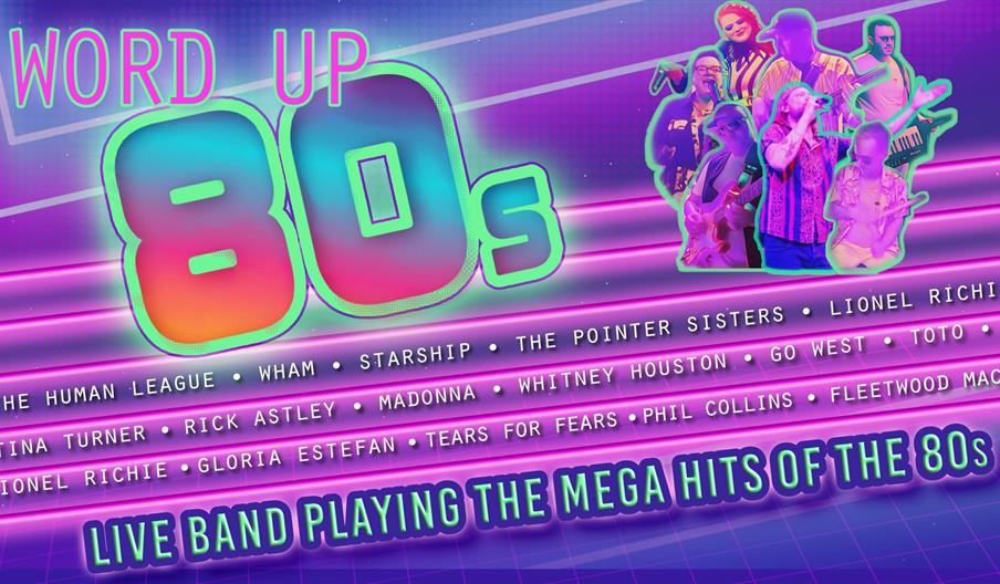 A band poster with the words 'Word Up 80s'
