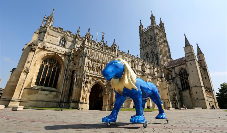 Lion outside Gloucester Cathedral