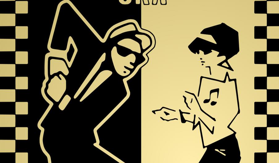 The iconic ska music cartoon of a man in a zoot suit and a woman in a hairband dancing