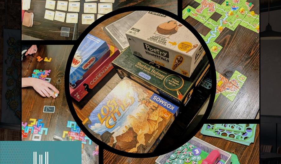 A collage of board game photos.