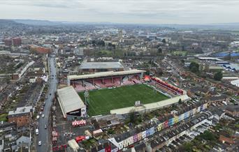 Aerial view of Kingsholm Stadium in Gloucester