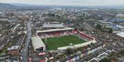 Aerial view of Kingsholm Stadium in Gloucester