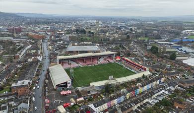 Aerial view of Kingsholm Stadium in Gloucester