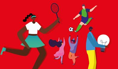 Cartoon of people playing sports